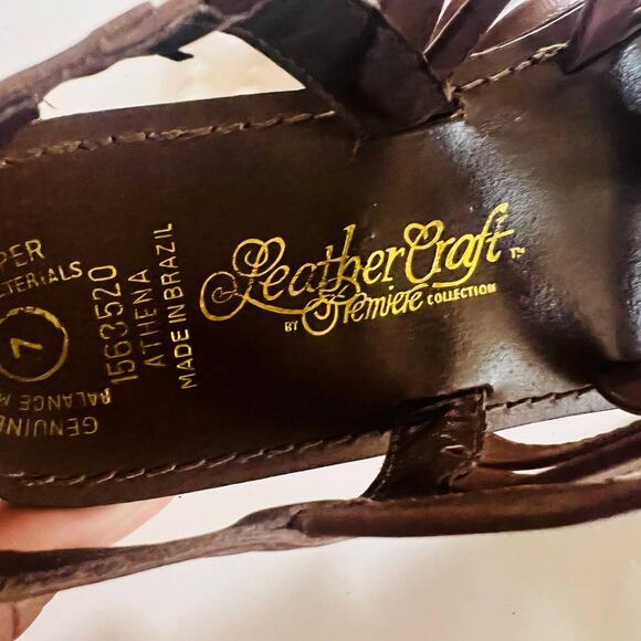 Leathercraft Leather Strappy Lace Up Flat Sandals Size 7 Brown - Picture 5 of 9